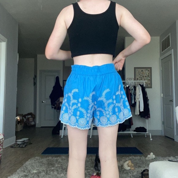 Blue and white elevator waist pull on short - Picture 3 of 3